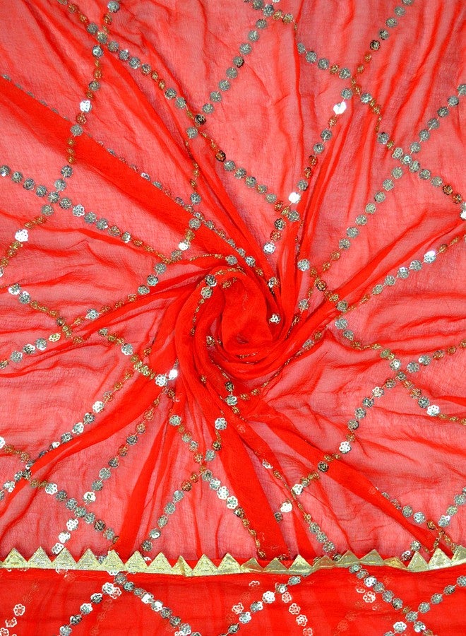 Chandrakala Chiffon Dupatta for Women, Shawl Scarf Wrap Chunni,Red (D238RED) - Image 4